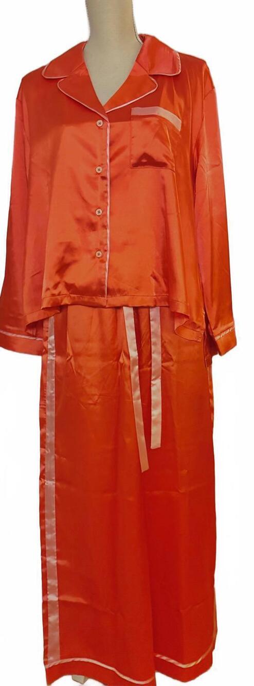 NEW MERSEA women's satin sailor pajama set in coral